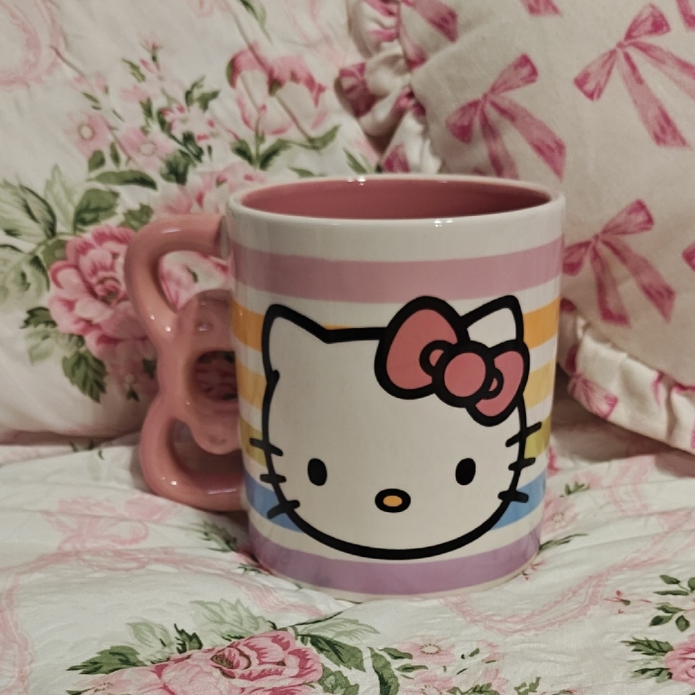 Hello Kitty Striped Mug with Pink Handle